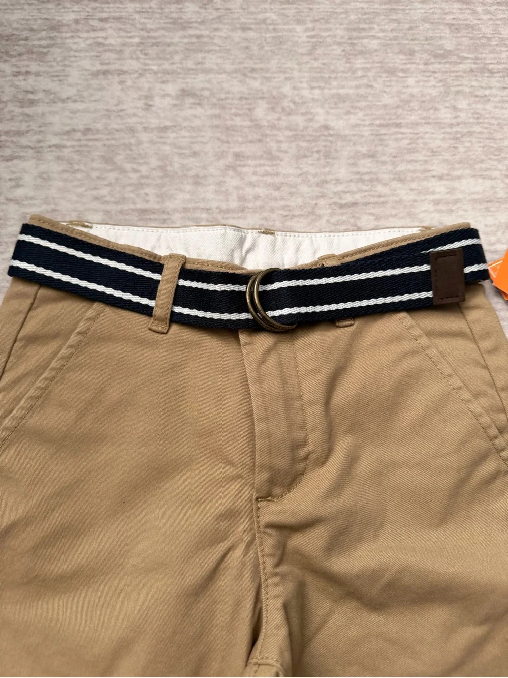 Gymboree Tan Chino Pants with Navy & White Stripe Belt